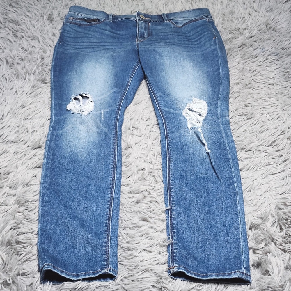 Express Legging‎ Jeans Womens 12 Blue Denim Distressed Mid Rise Stretch Jegging
